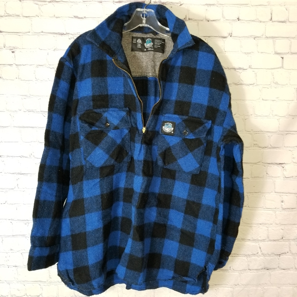 Rare Vtg Blue Plaid Wool Shirt Sweater Coat Jacket